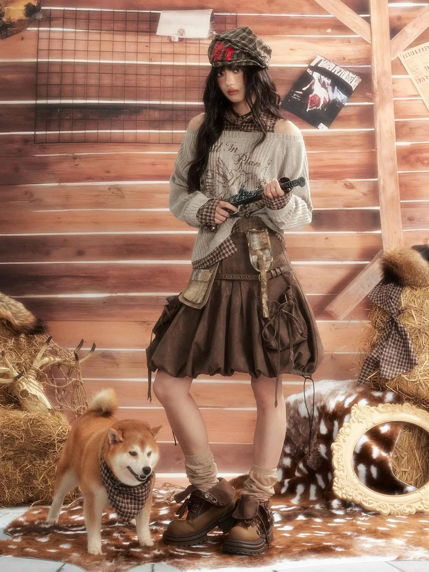 ALL iN plan Moonlight Hunter Pleated Pocket Maxi Skirt Skirt