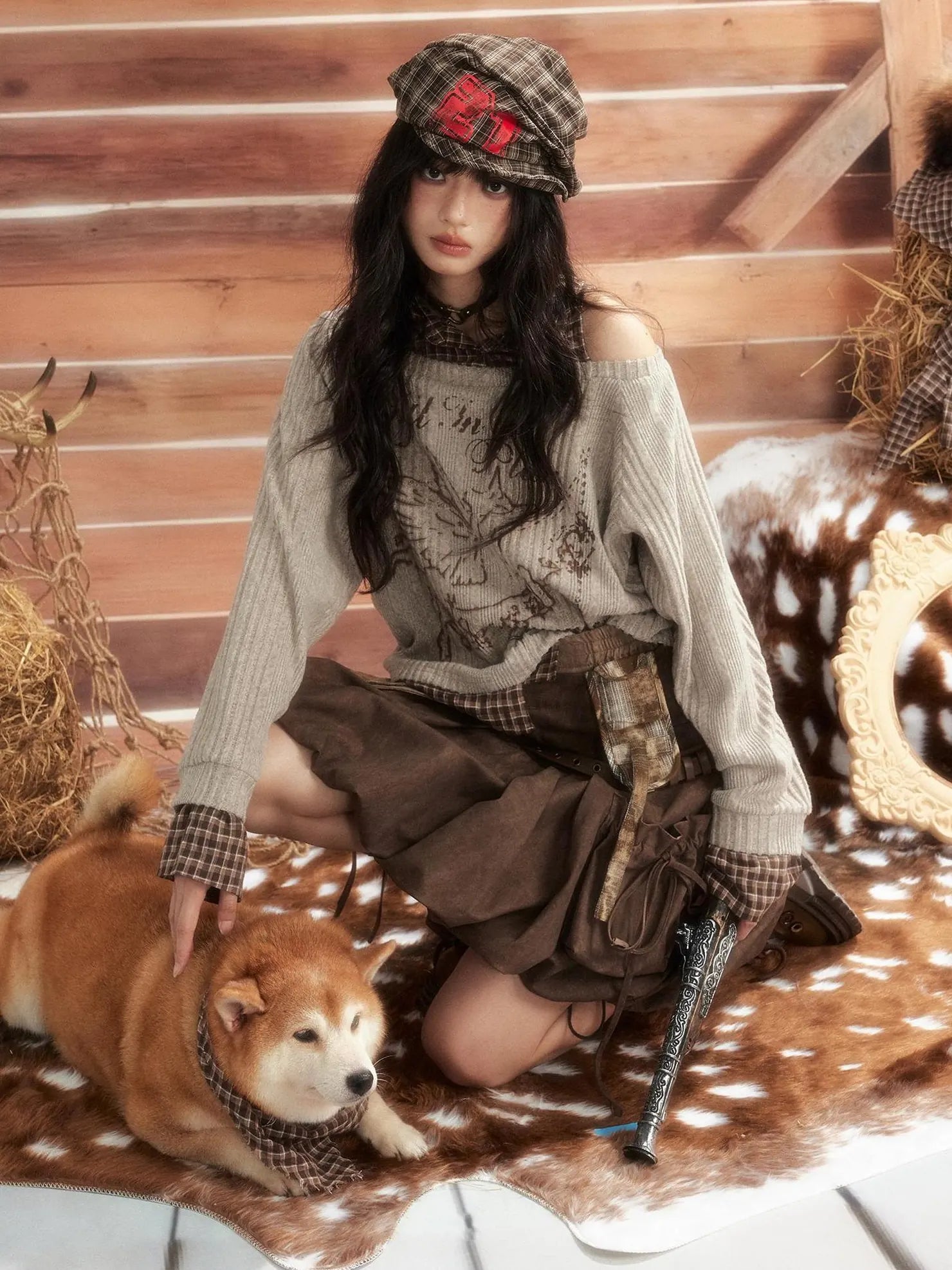 ALL iN plan Moonlight Hunter Pleated Pocket Maxi Skirt Skirt