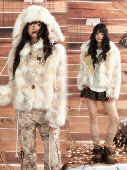 ALL iN plan Moonlight Hunter Plush Stand Collar Fur Coat Jacket