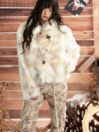 ALL iN plan Moonlight Hunter Plush Stand Collar Fur Coat Jacket