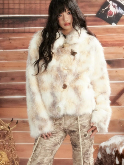 ALL iN plan Moonlight Hunter Plush Stand Collar Fur Coat Jacket