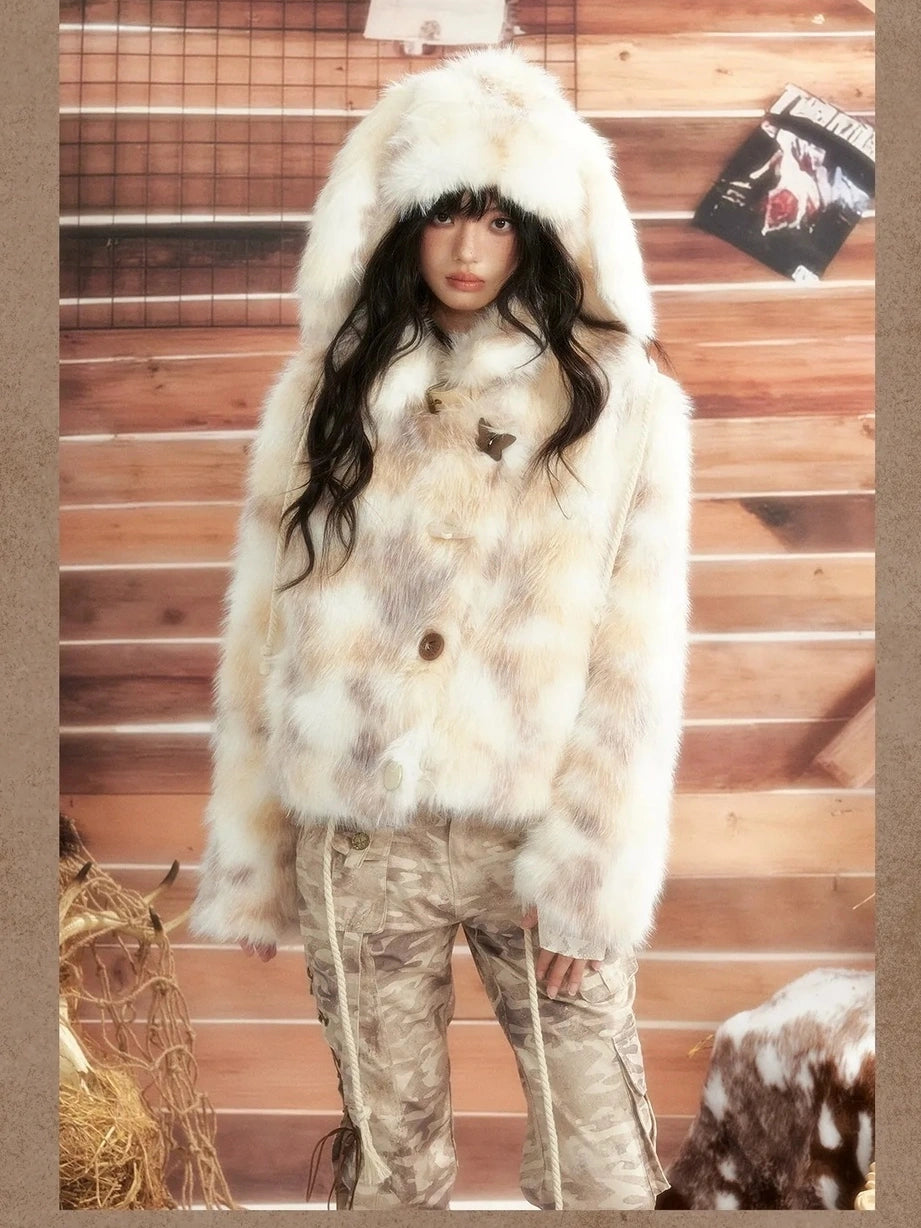 ALL iN plan Moonlight Hunter Plush Stand Collar Fur Coat Jacket