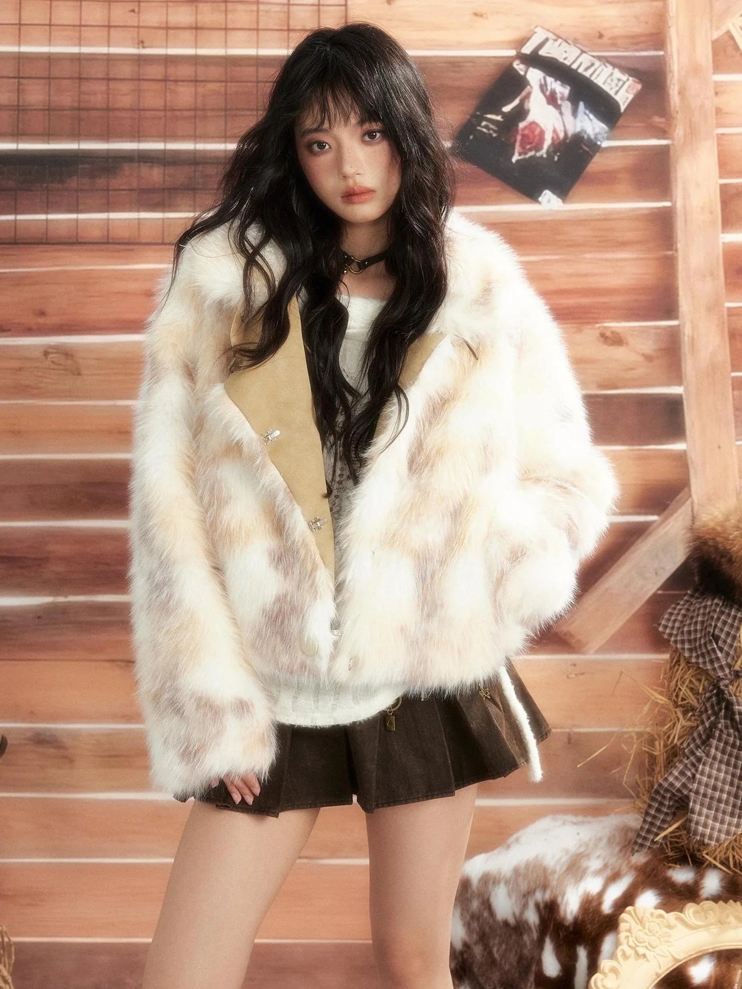 ALL iN plan Moonlight Hunter Plush Stand Collar Fur Coat Jacket