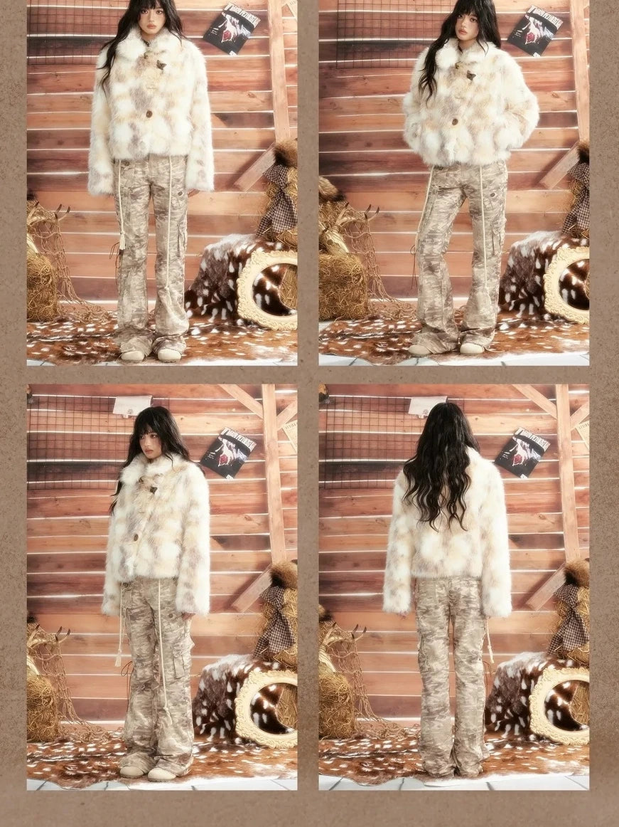 ALL iN plan Moonlight Hunter Plush Stand Collar Fur Coat Jacket