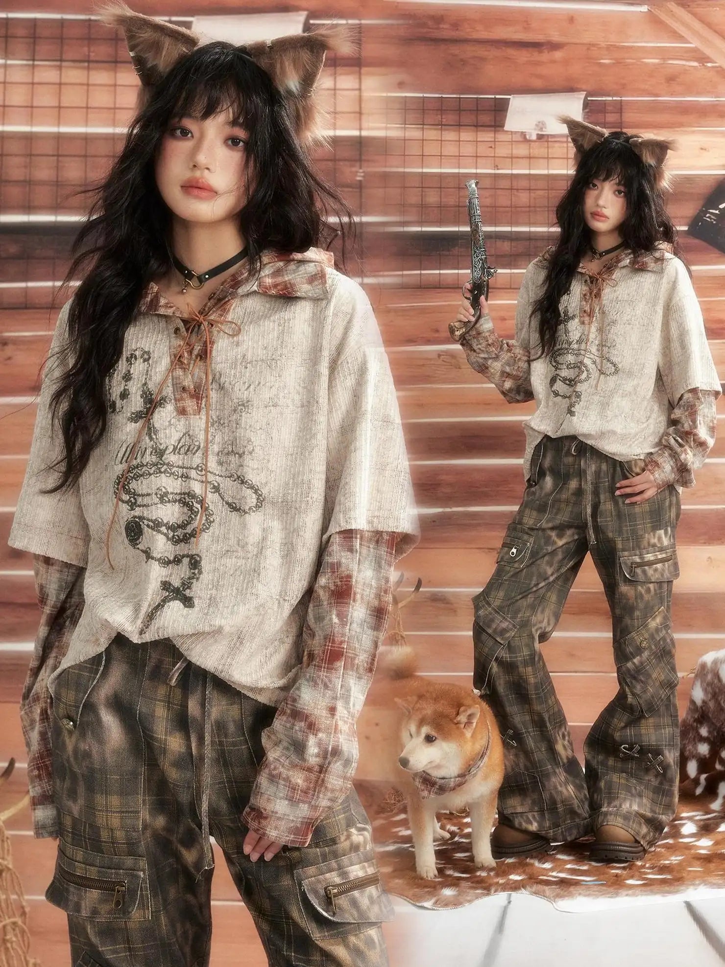 ALL iN plan Moonlight Hunter Retro Plaid Print Unisex Hoodie Hoodies/Sweatshirt