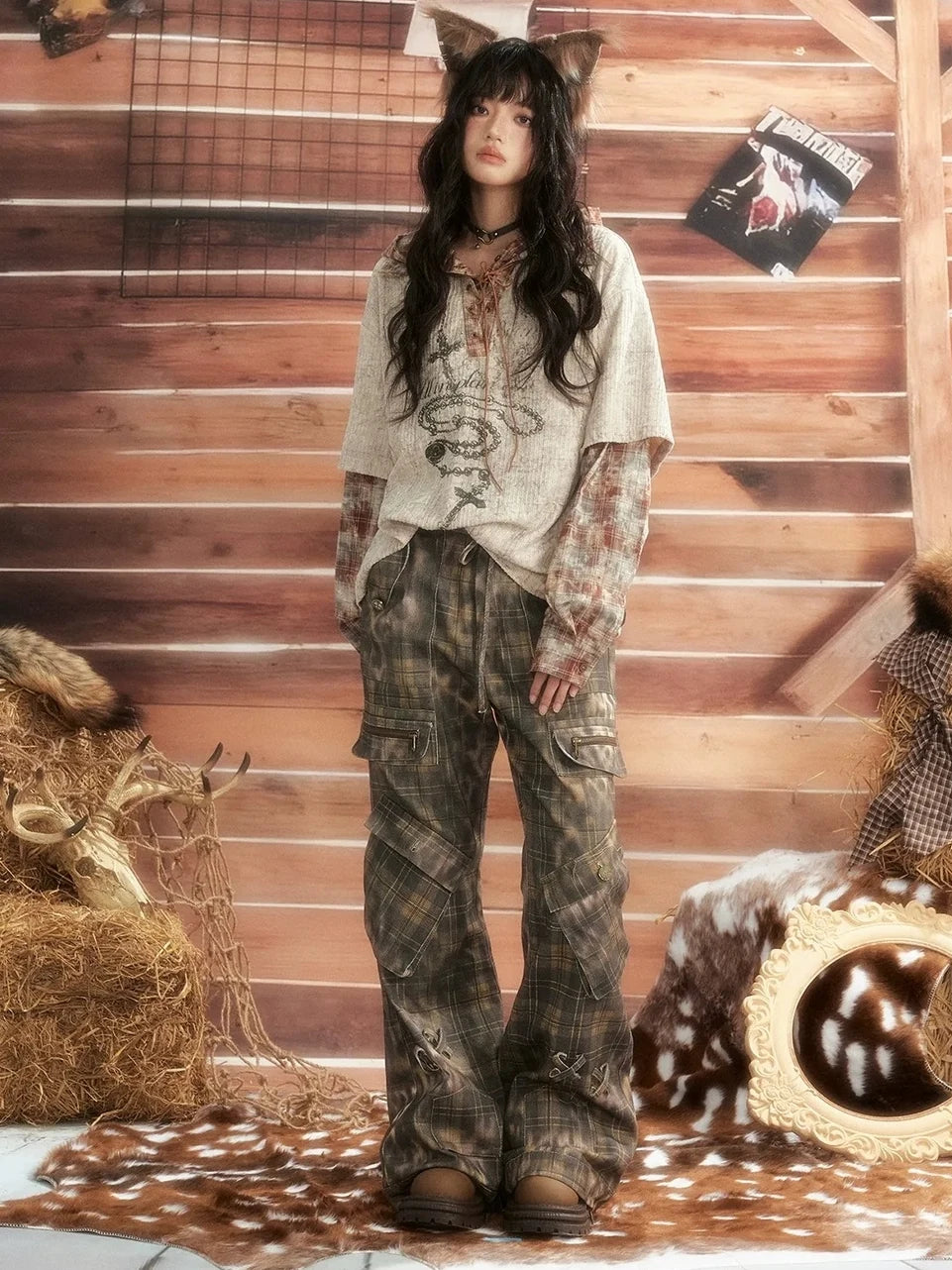 ALL iN plan Moonlight Hunter Retro Plaid Print Unisex Hoodie Hoodies/Sweatshirt