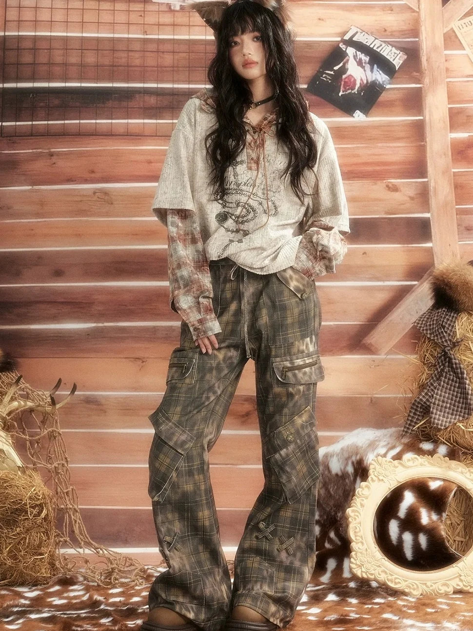 ALL iN plan Moonlight Hunter Retro Plaid Print Unisex Hoodie Hoodies/Sweatshirt