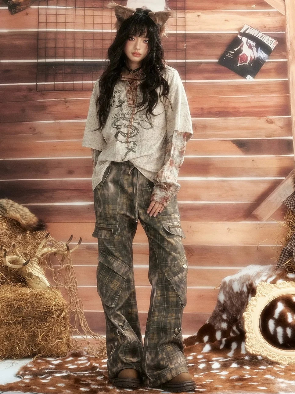 ALL iN plan Moonlight Hunter Retro Plaid Print Unisex Hoodie Hoodies/Sweatshirt