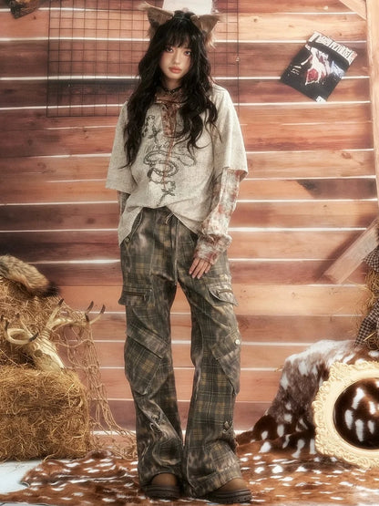 ALL iN plan Moonlight Hunter Retro Plaid Print Unisex Hoodie Hoodies/Sweatshirt