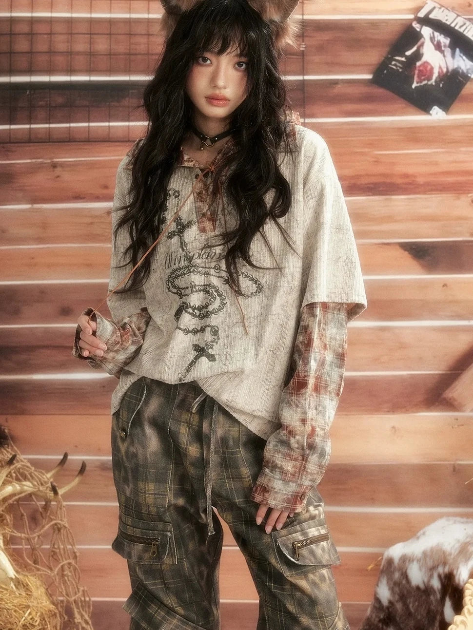 ALL iN plan Moonlight Hunter Retro Plaid Print Unisex Hoodie Hoodies/Sweatshirt