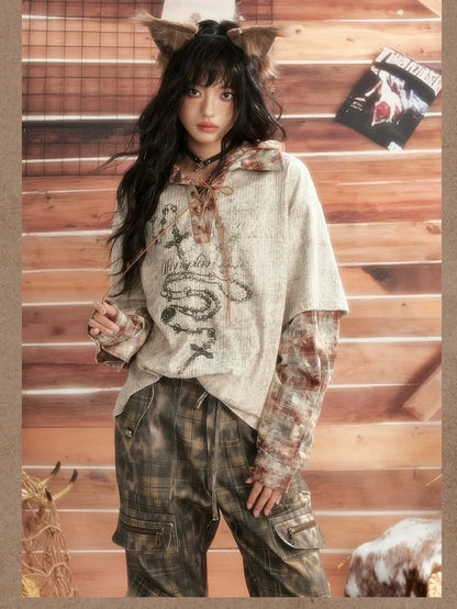 ALL iN plan Moonlight Hunter Retro Plaid Print Unisex Hoodie Hoodies/Sweatshirt