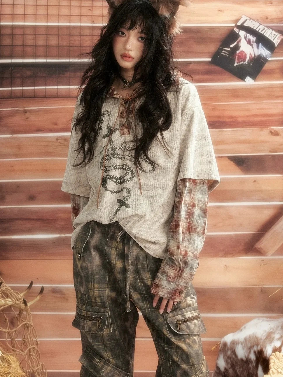 ALL iN plan Moonlight Hunter Retro Plaid Print Unisex Hoodie Hoodies/Sweatshirt