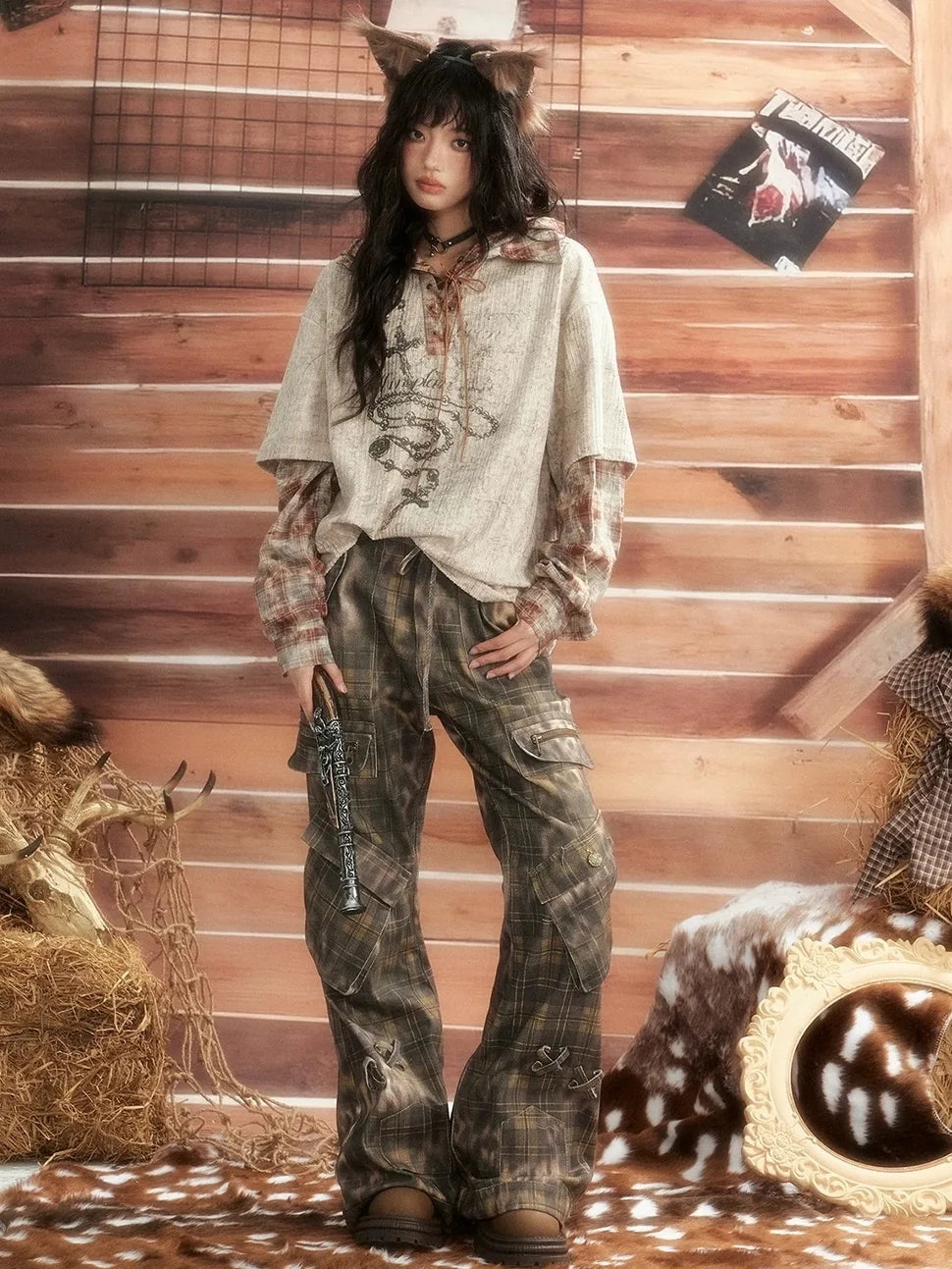 ALL iN plan Moonlight Hunter Retro Plaid Print Unisex Hoodie Hoodies/Sweatshirt