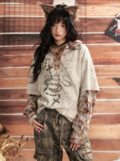 ALL iN plan Moonlight Hunter Retro Plaid Print Unisex Hoodie Hoodies/Sweatshirt