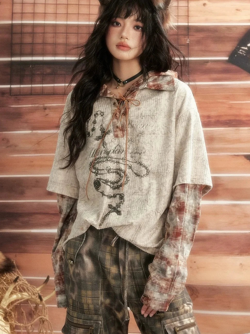 ALL iN plan Moonlight Hunter Retro Plaid Print Unisex Hoodie Hoodies/Sweatshirt