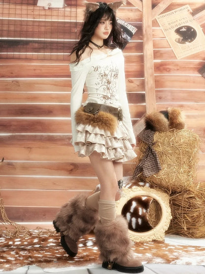 ALL iN plan Moonlight Hunter Slant Shoulder Print Knit Top Cardigan