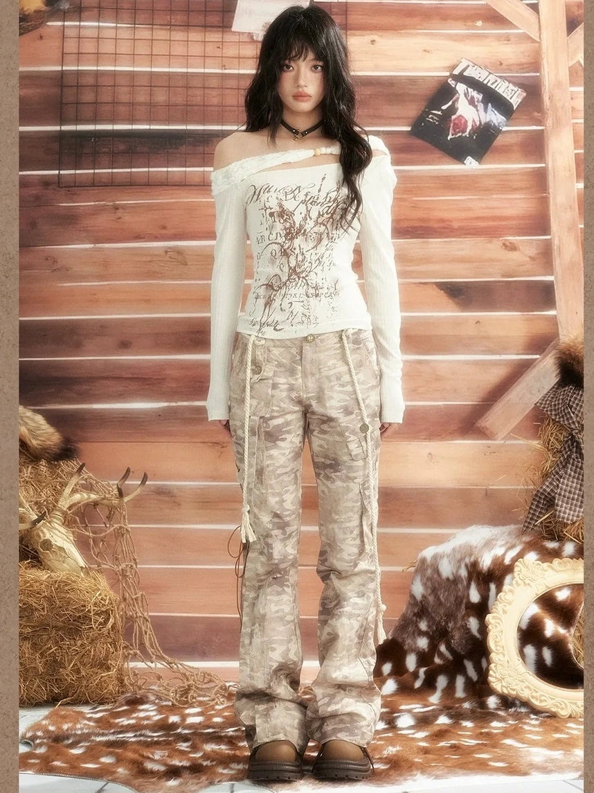 ALL iN plan Moonlight Hunter Slant Shoulder Print Knit Top Cardigan