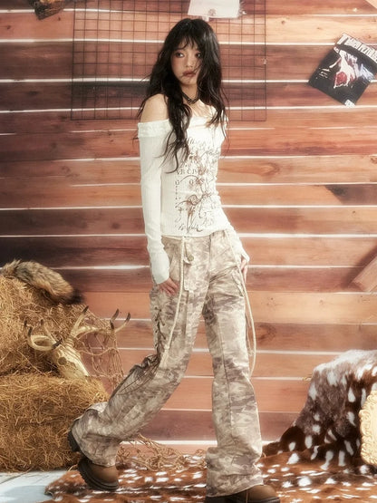 ALL iN plan Moonlight Hunter Slant Shoulder Print Knit Top Cardigan