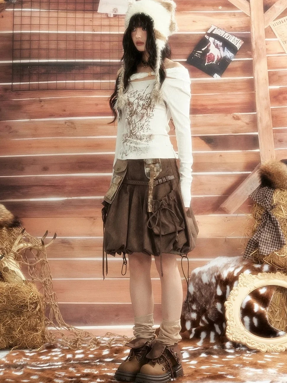 ALL iN plan Moonlight Hunter Slant Shoulder Print Knit Top Cardigan