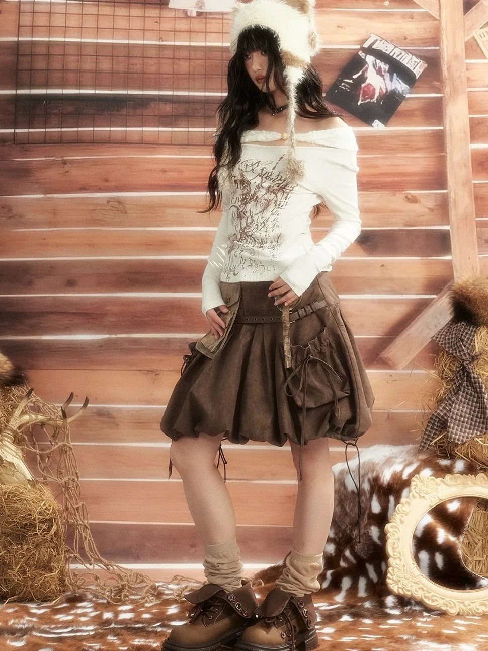 ALL iN plan Moonlight Hunter Slant Shoulder Print Knit Top Cardigan