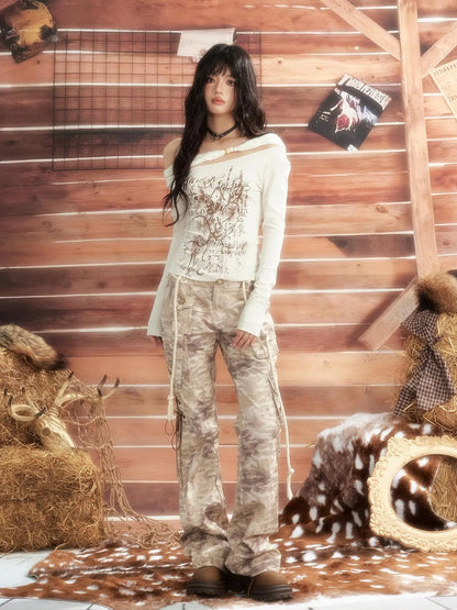 ALL iN plan Moonlight Hunter Slant Shoulder Print Knit Top Cardigan