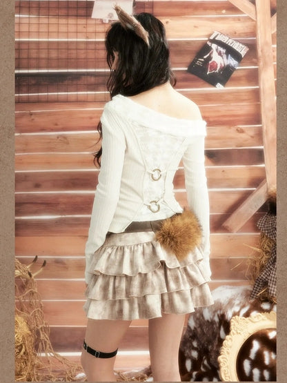 ALL iN plan Moonlight Hunter Slant Shoulder Print Knit Top Cardigan