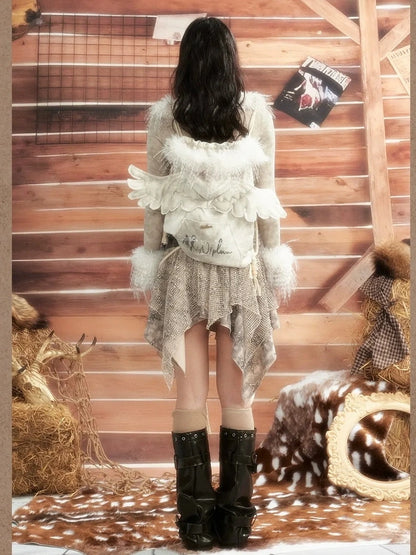 ALL iN plan Moonlight Hunter Tie Dye Mesh Fur Trim Top Cardigan