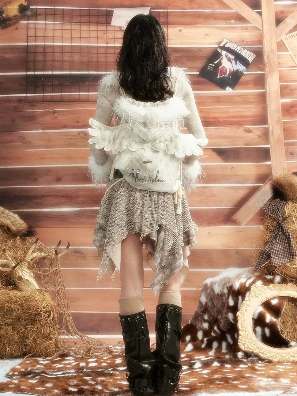 ALL iN plan Moonlight Hunter Tie Dye Mesh Fur Trim Top Cardigan