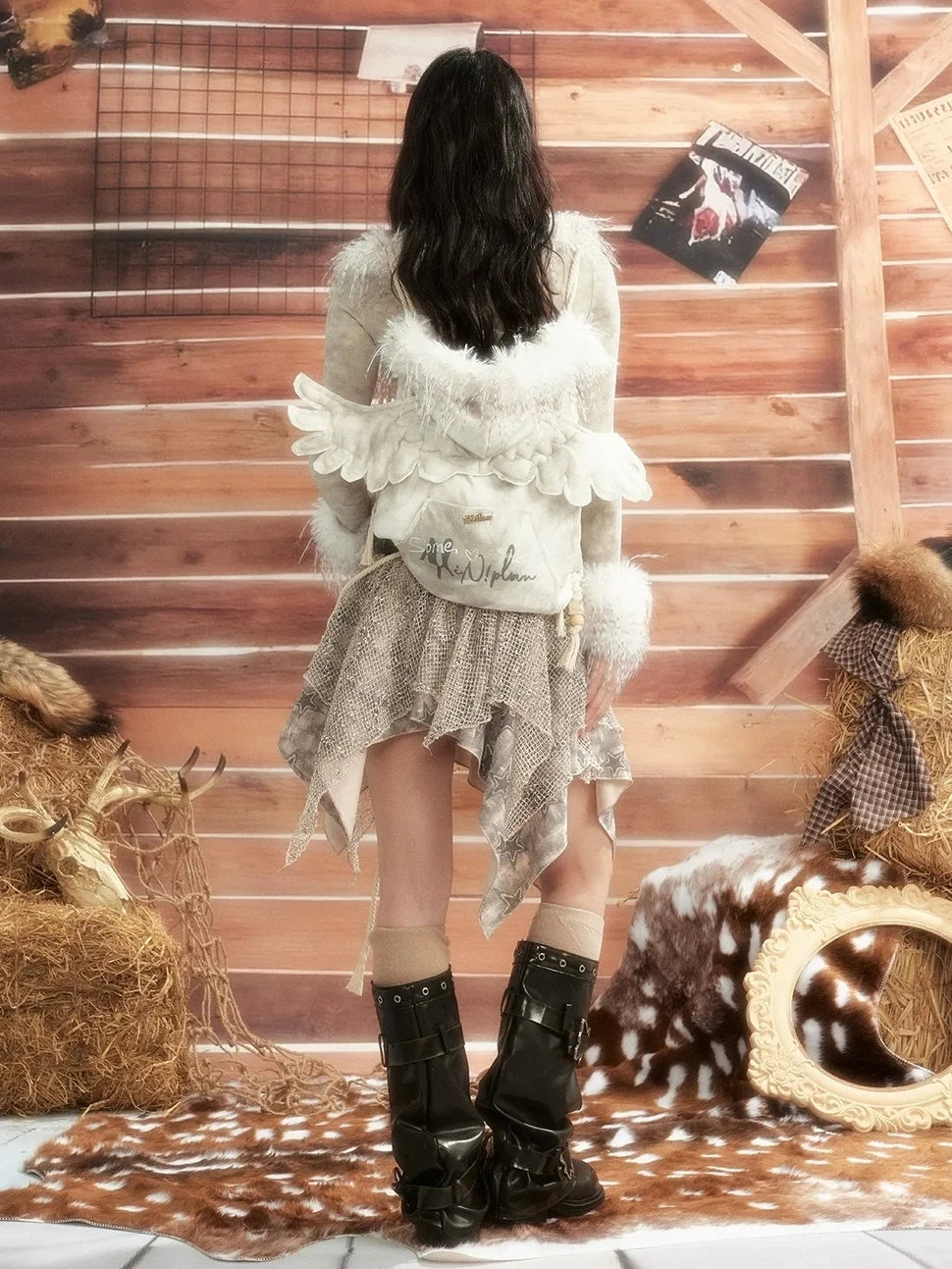 ALL iN plan Moonlight Hunter Tie Dye Mesh Fur Trim Top Cardigan