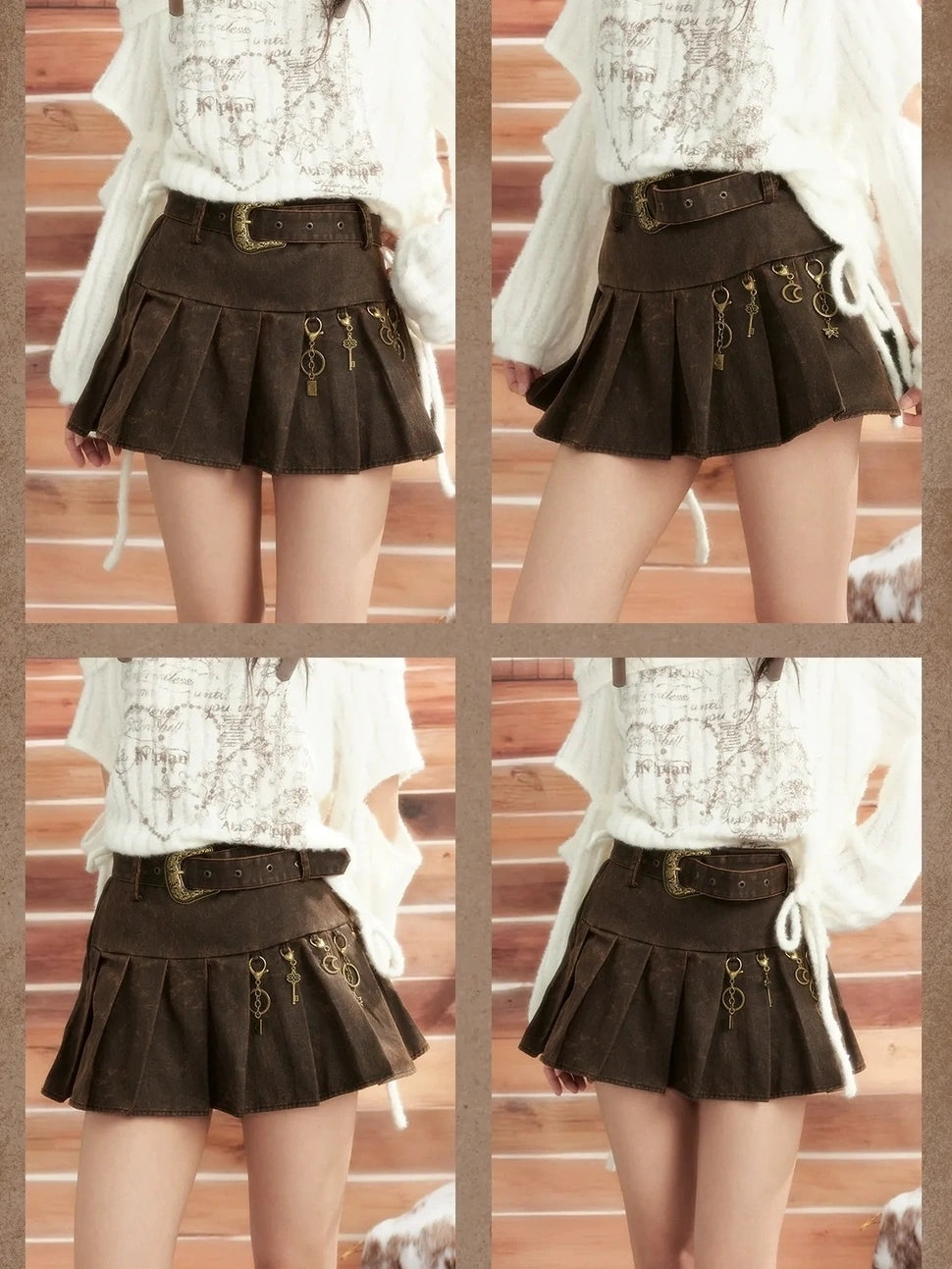 ALL iN plan Moonlight Hunter Waterwash Pleated Leather Skirt Skirt