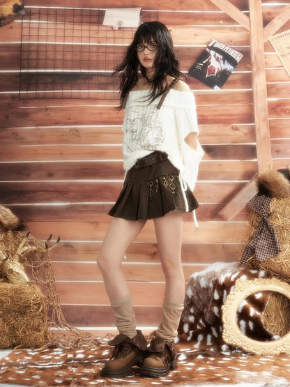 ALL iN plan Moonlight Hunter Waterwash Pleated Leather Skirt Skirt