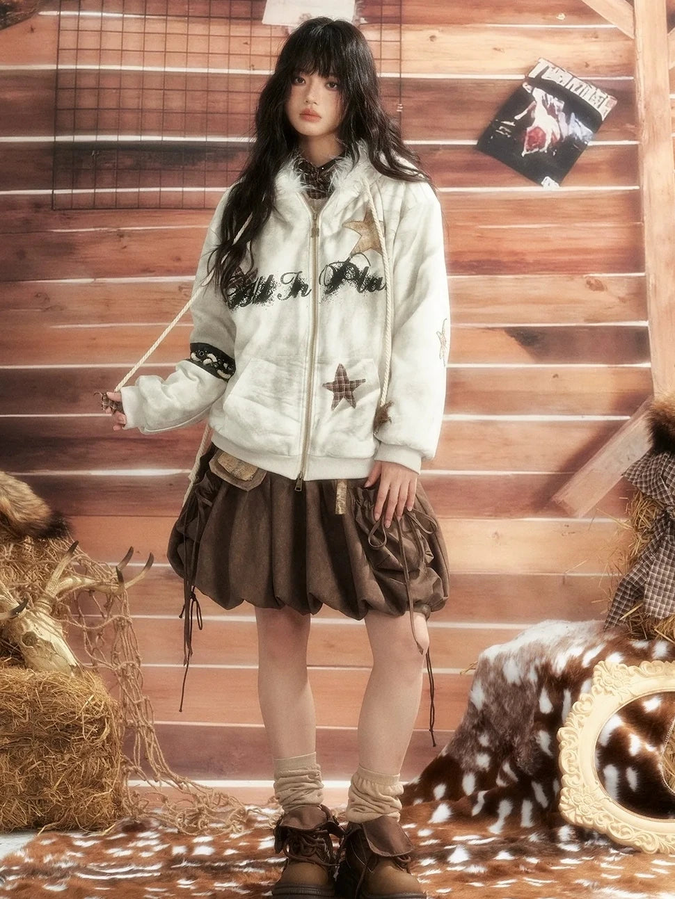 ALL iN plan Moonlit Hunter Star Print Hoodie Hoodies/Sweatshirt