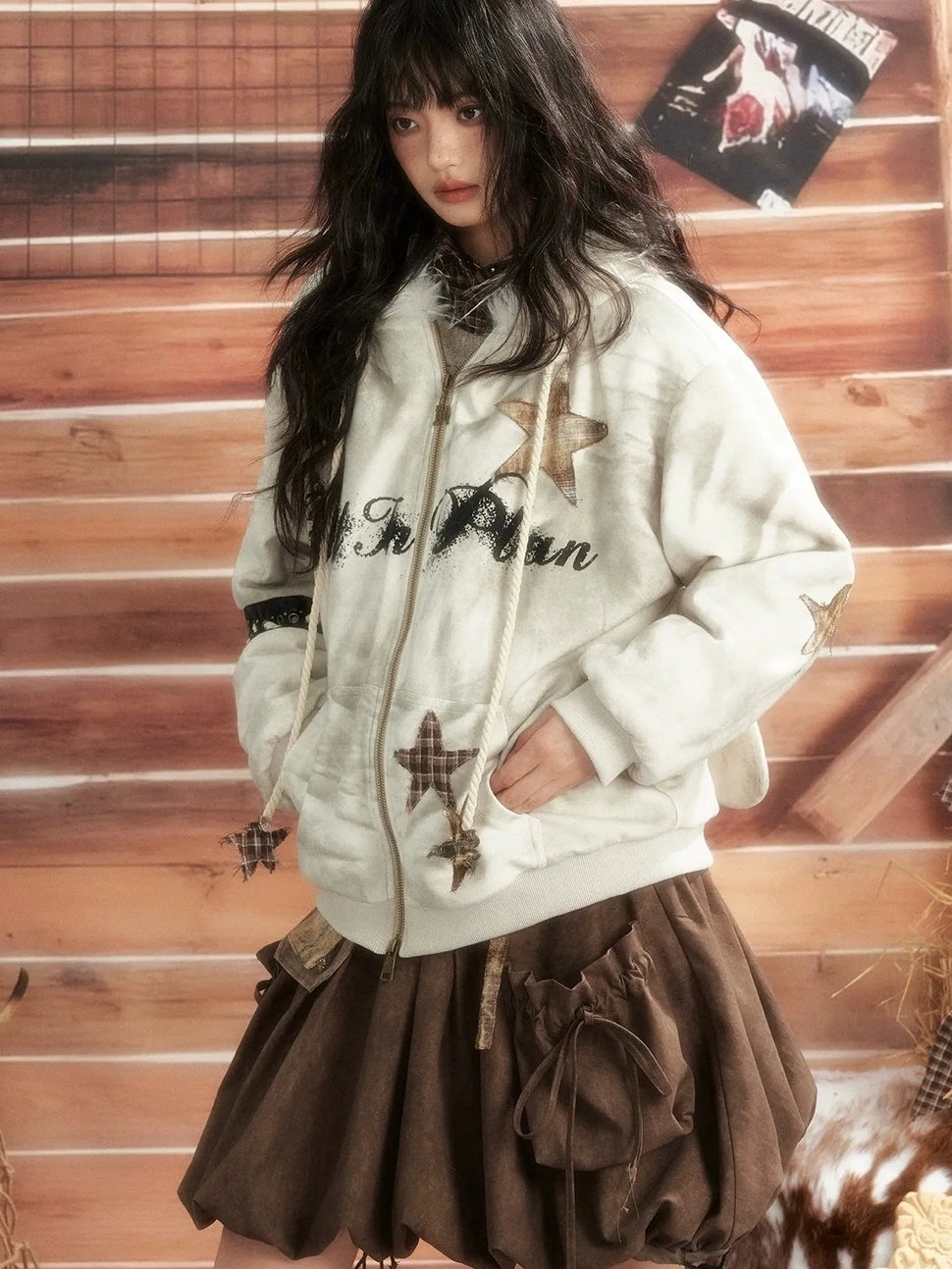 ALL iN plan Moonlit Hunter Star Print Hoodie Hoodies/Sweatshirt