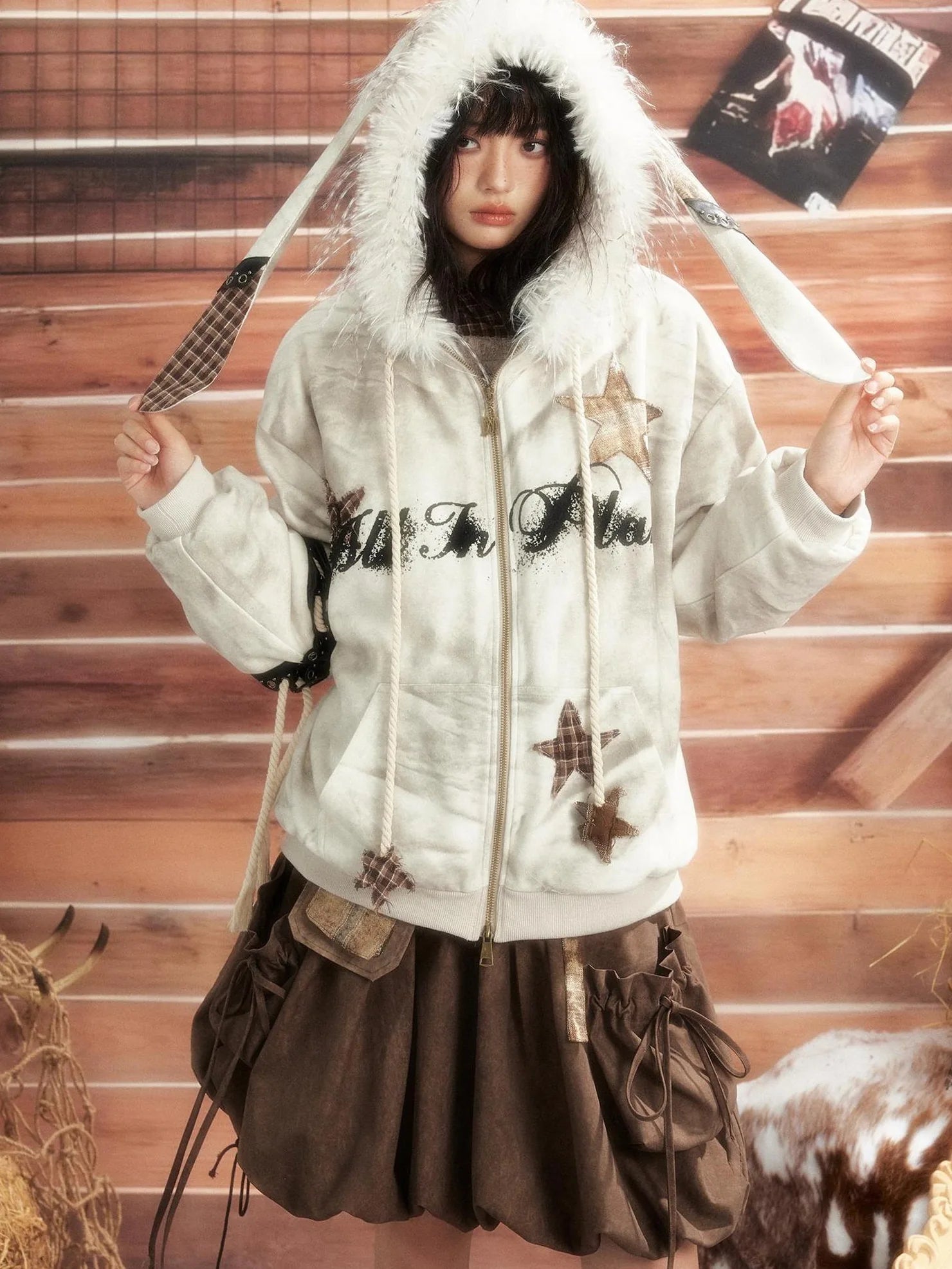 ALL iN plan Moonlit Hunter Star Print Hoodie Hoodies/Sweatshirt