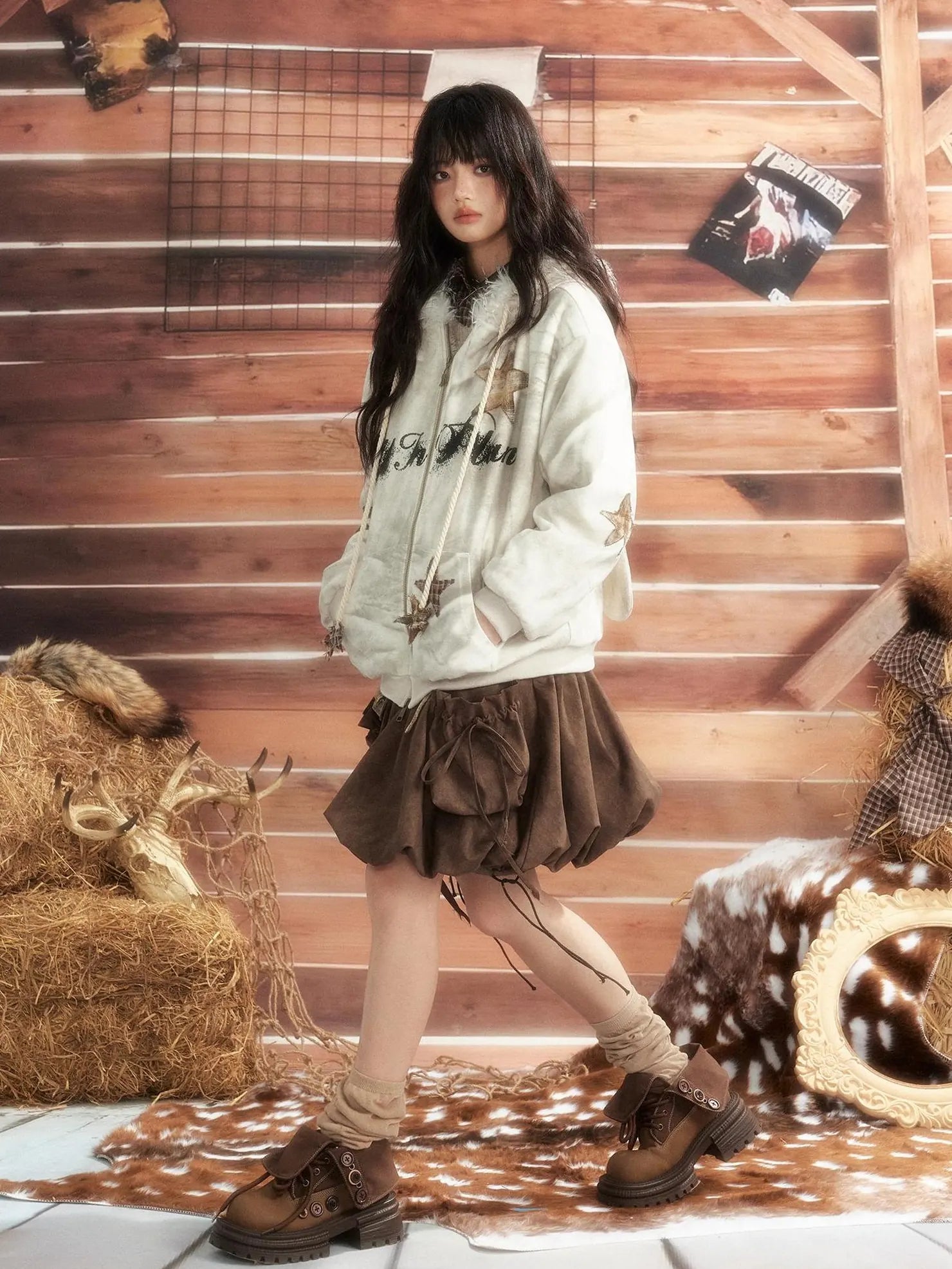 ALL iN plan Moonlit Hunter Star Print Hoodie Hoodies/Sweatshirt