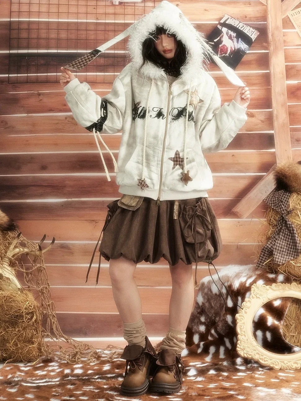 ALL iN plan Moonlit Hunter Star Print Hoodie Hoodies/Sweatshirt