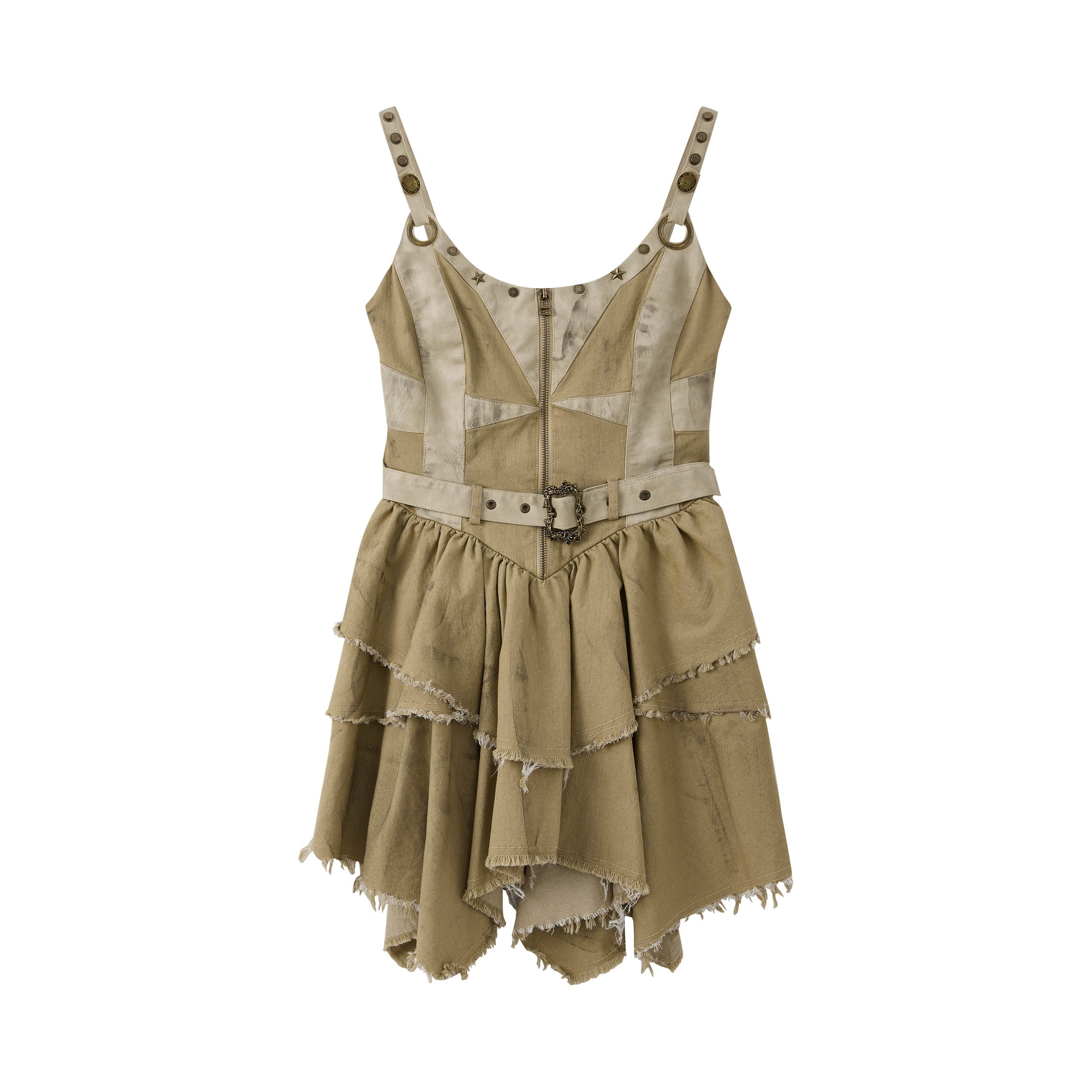 ALL_iN_plan_Muted_Yellow_Belted_Zipper_A_Line_Cami_Women&