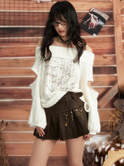 ALL iN plan Off Shoulder Printed Drawstring Long Sleeve Women&