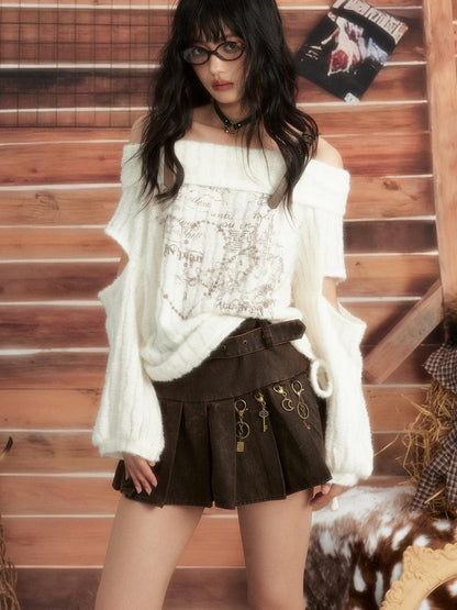 ALL iN plan Off Shoulder Printed Drawstring Long Sleeve Women&