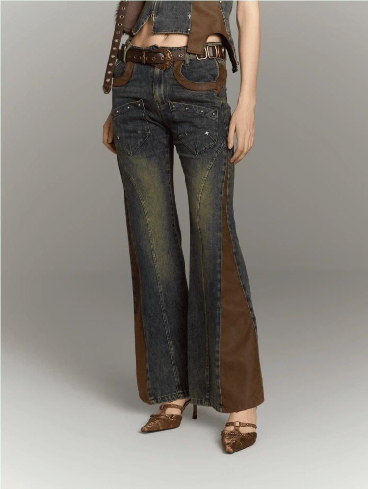 ALL_iN_plan_Patchwork_Flared_Jeans_High_Waist_Slim_Fit_Iridescent_Design_MISSTT