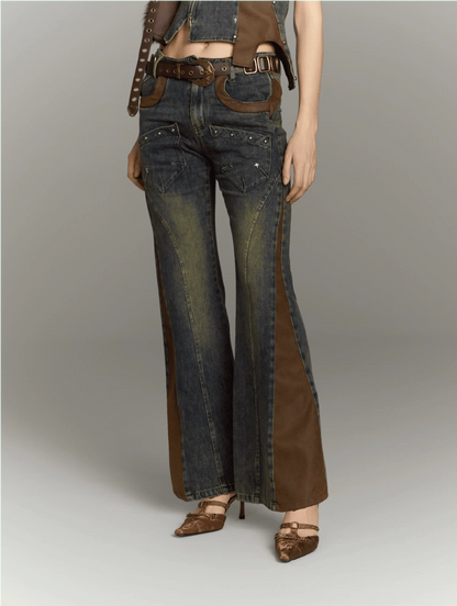 ALL_iN_plan_Patchwork_Flared_Jeans_High_Waist_Slim_Fit_Iridescent_Design_MISSTT