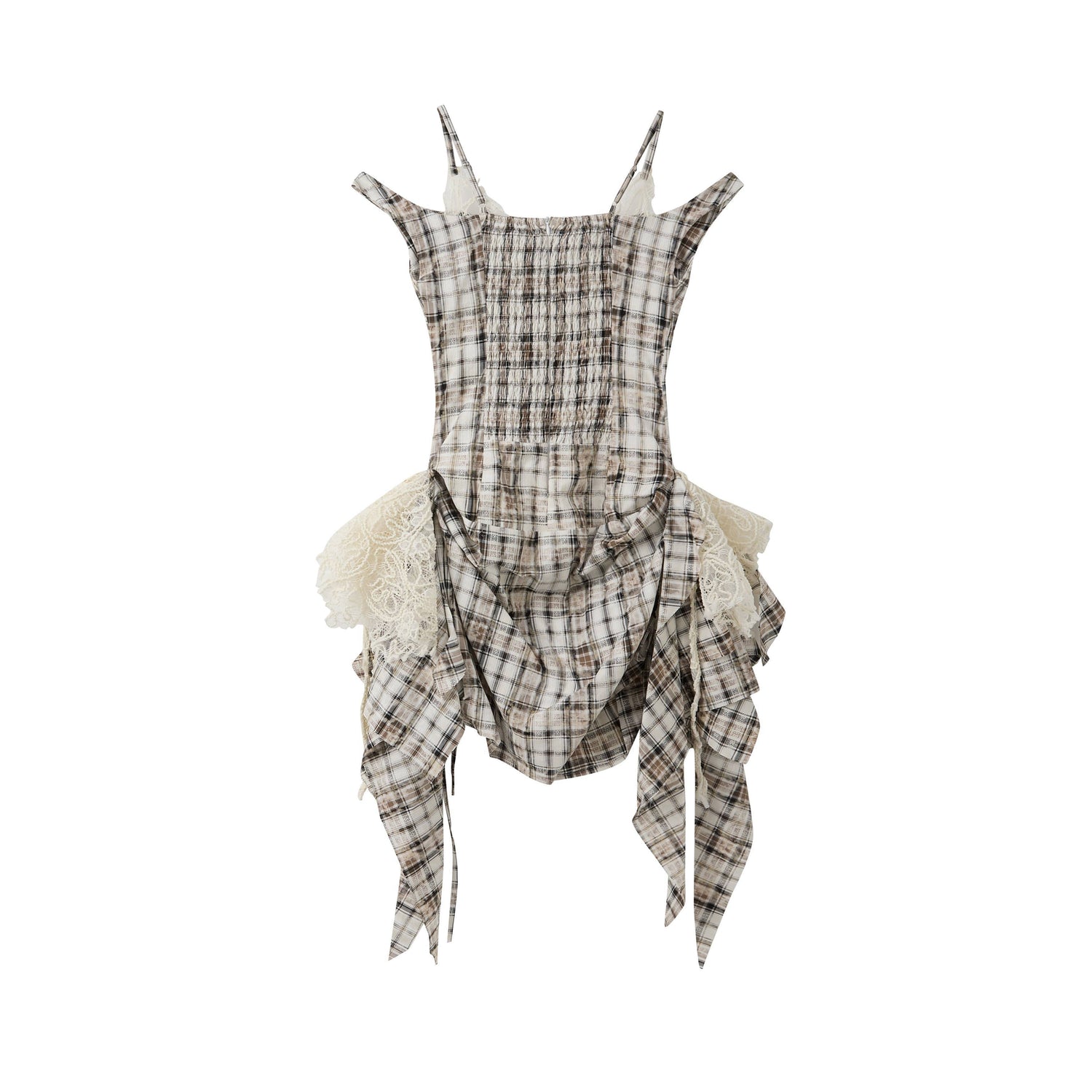 ALL_iN_plan_Plaid_Lace_Splice_Ribbon_Asymmetric_V-neck_Women&