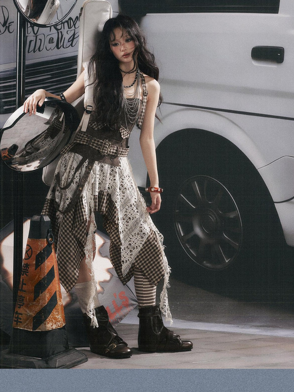 ALL iN plan Plaid Patchwork Asymmetric Tiered Women&