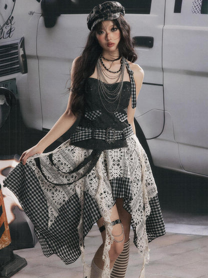 ALL iN plan Plaid Patchwork Asymmetric Tiered Women&