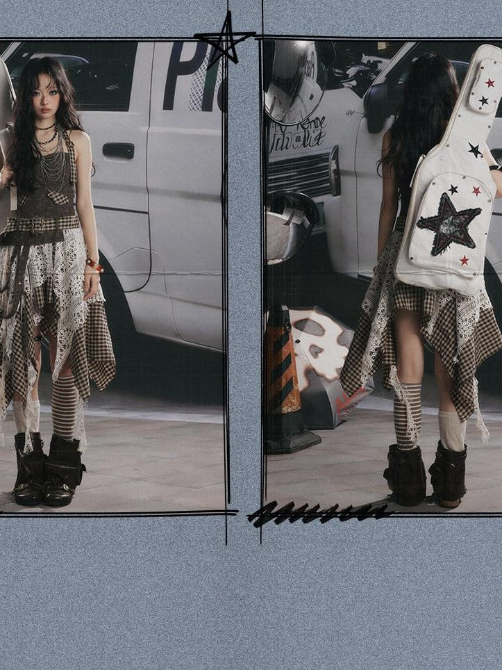 ALL iN plan Plaid Patchwork Asymmetric Tiered Women&