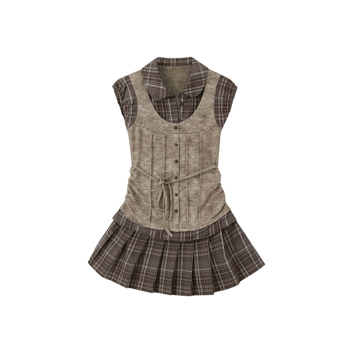 ALL_iN_plan_Plaid_Patchwork_Doll_Collar_Button_Pleated_Women&