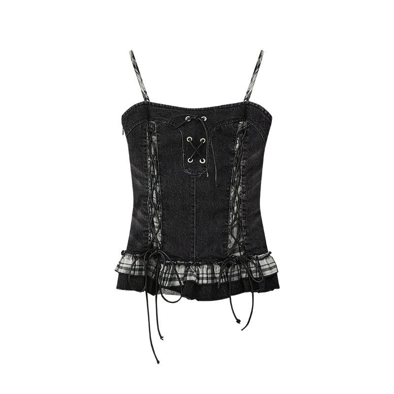 ALL_iN_plan_Plaid_Patchwork_Ruffle_Tie_Front_Mid_Length_Women&