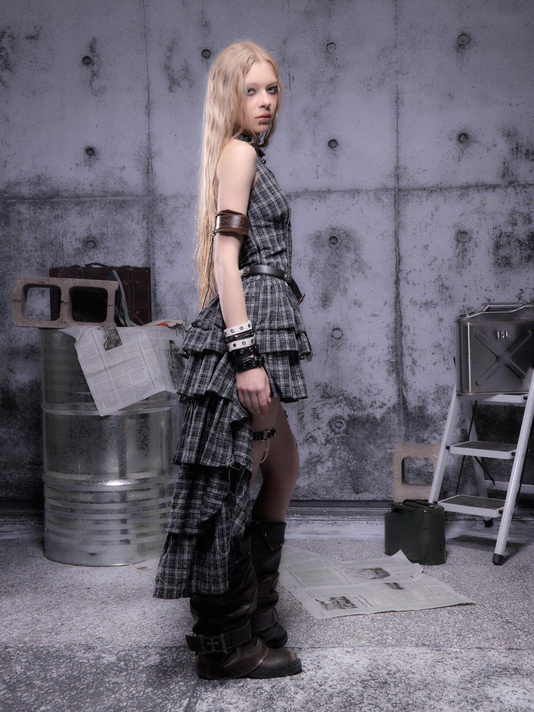 ALL iN plan Plaid Polyester Sleeveless A Line For Women Shopping Casual Halter Mini Dresses
