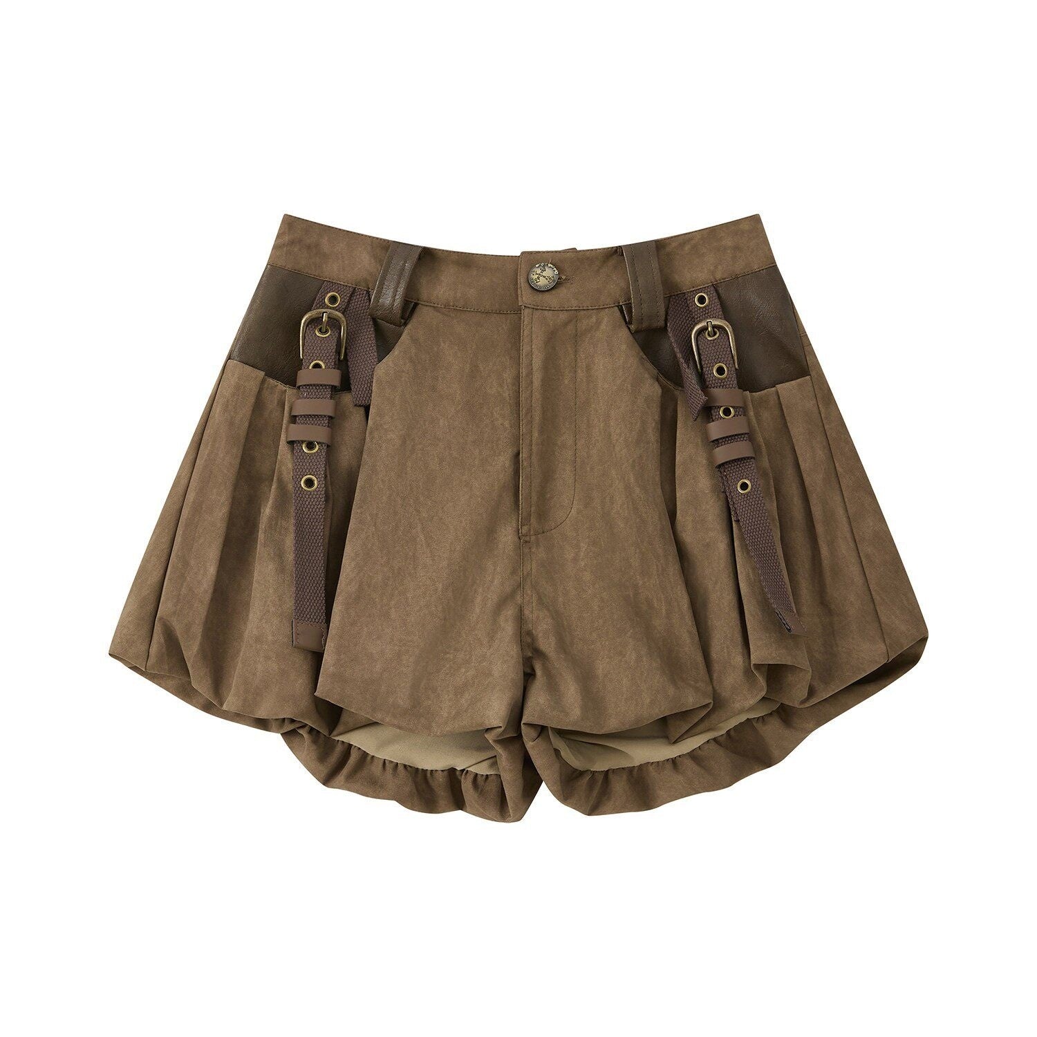 ALL iN plan Pleated High Waist American Cargo Button Fly For Girls Khaki Polyester Hot Pants