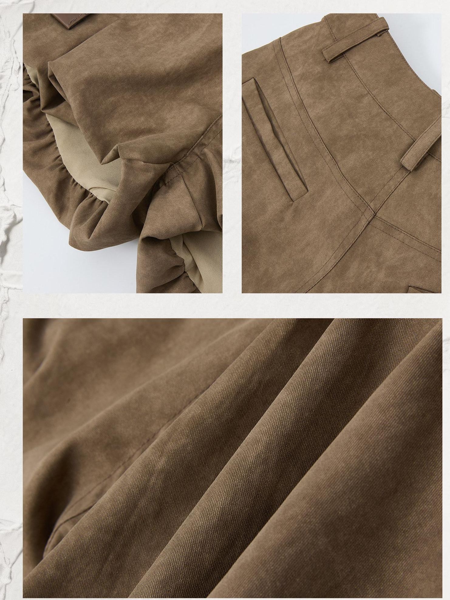 ALL iN plan Pleated High Waist American Cargo Button Fly For Girls Khaki Polyester Hot Pants